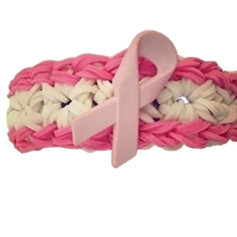 Rainbow Loom Bracelet Pink White‎ Breast Cancer Awareness Handmade Survivor USA